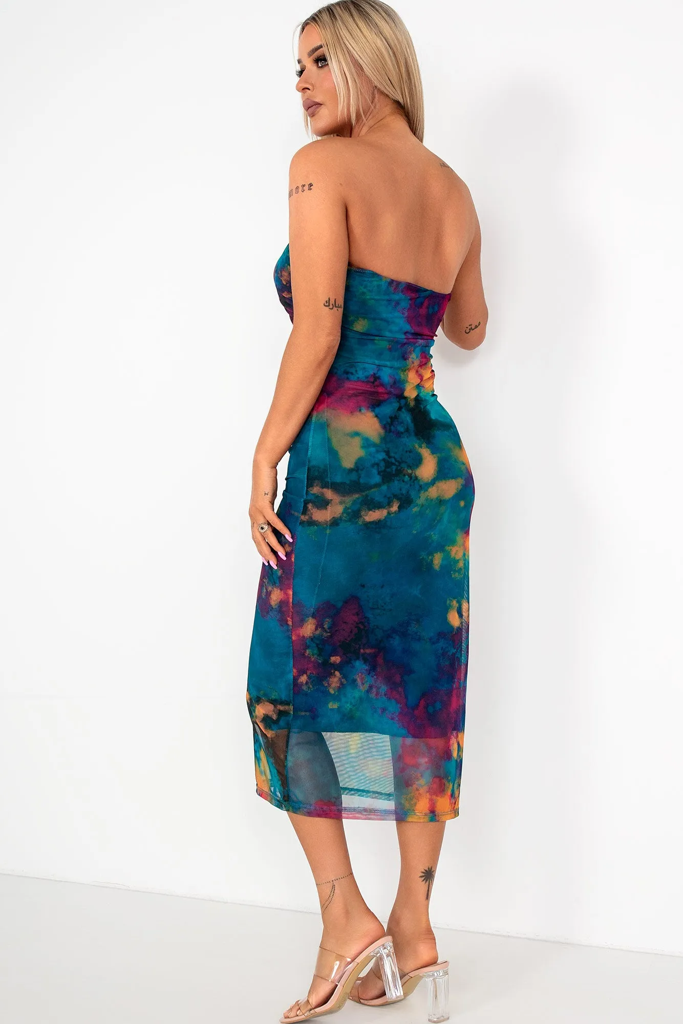 Parris Teal Mesh Print Bandeau Dress sold by Va Va Voom product image thumbnail 2