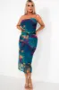 Parris Teal Mesh Print Bandeau Dress sold by Va Va Voom