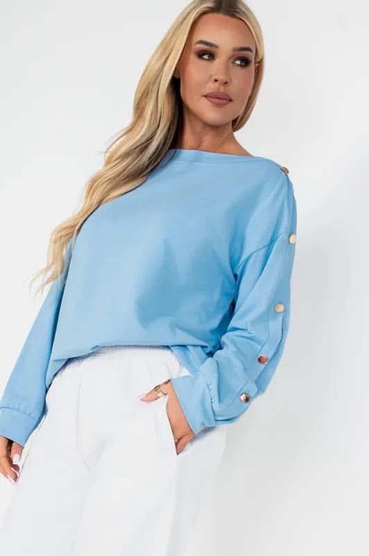 Ivanna Blue Long Sleeve Cotton Top sold by Va Va Voom