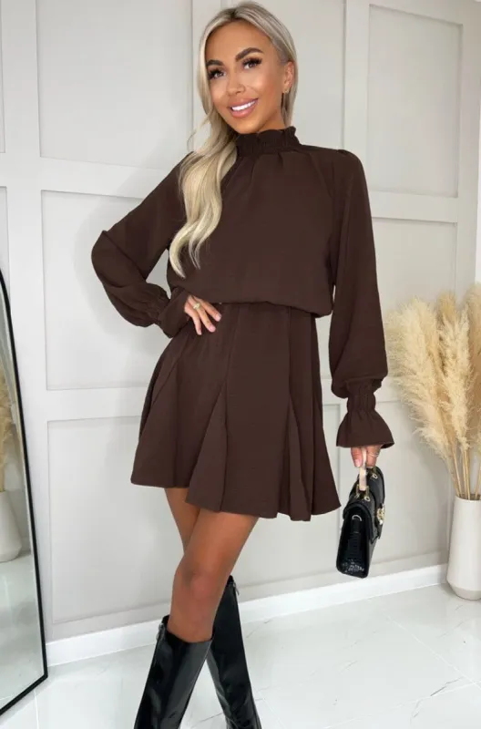 AX Paris Daphne Chocolate High Neck Dress sold by Va Va Voom