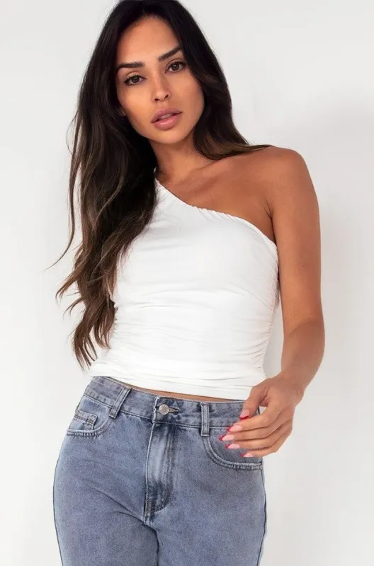 Olenna White One Shoulder Top sold by Va Va Voom