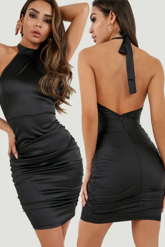 Darnelle Black Satin Halterneck Dress sold by Va Va Voom