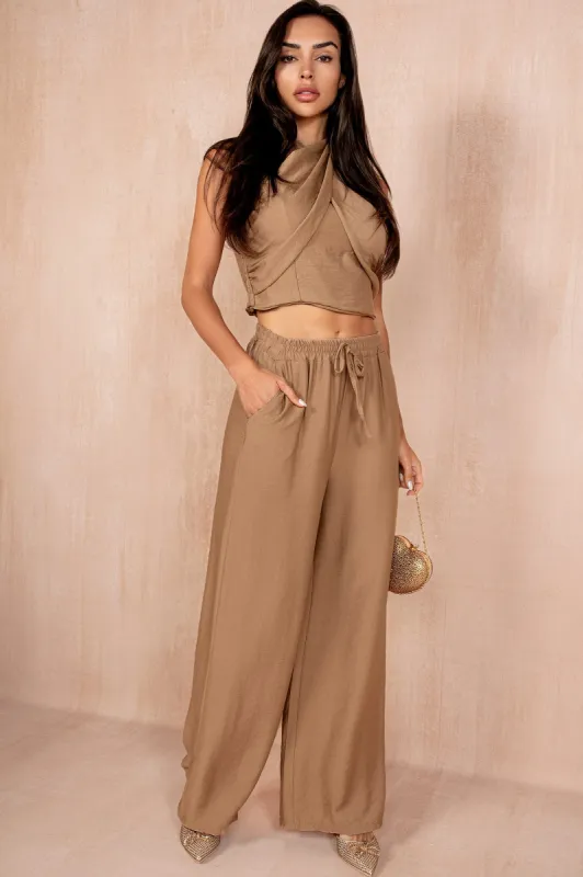 Marlo Tan Linen Look Trouser Co Ord sold by Va Va Voom