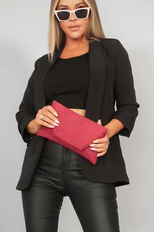 Nettie Burgundy Suedette Envelope Clutch Bag sold by Va Va Voom