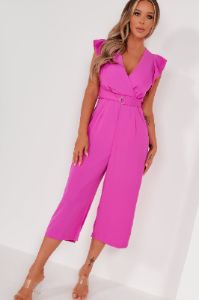 AX Paris Zuki Magenta Wrap Front Belted Jumpsuit sold by Va Va Voom
