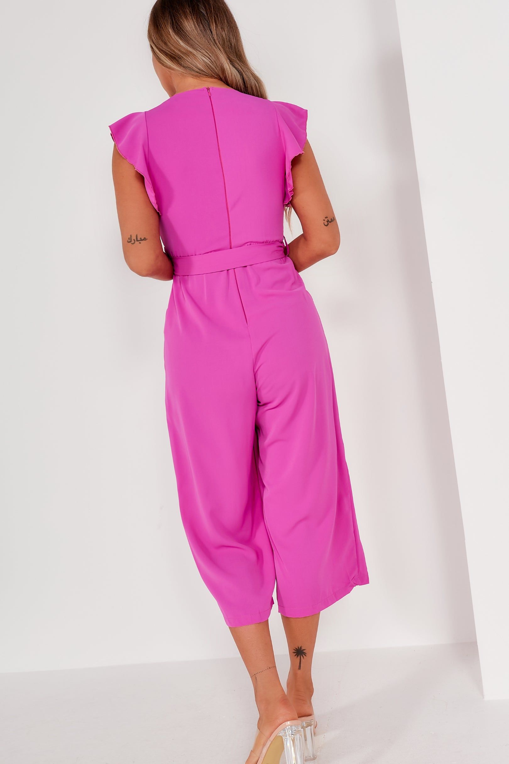 AX Paris Zuki Magenta Wrap Front Belted Jumpsuit sold by Va Va Voom product image thumbnail 2