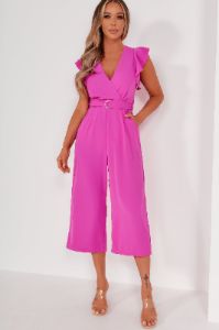 AX Paris Zuki Magenta Wrap Front Belted Jumpsuit sold by Va Va Voom