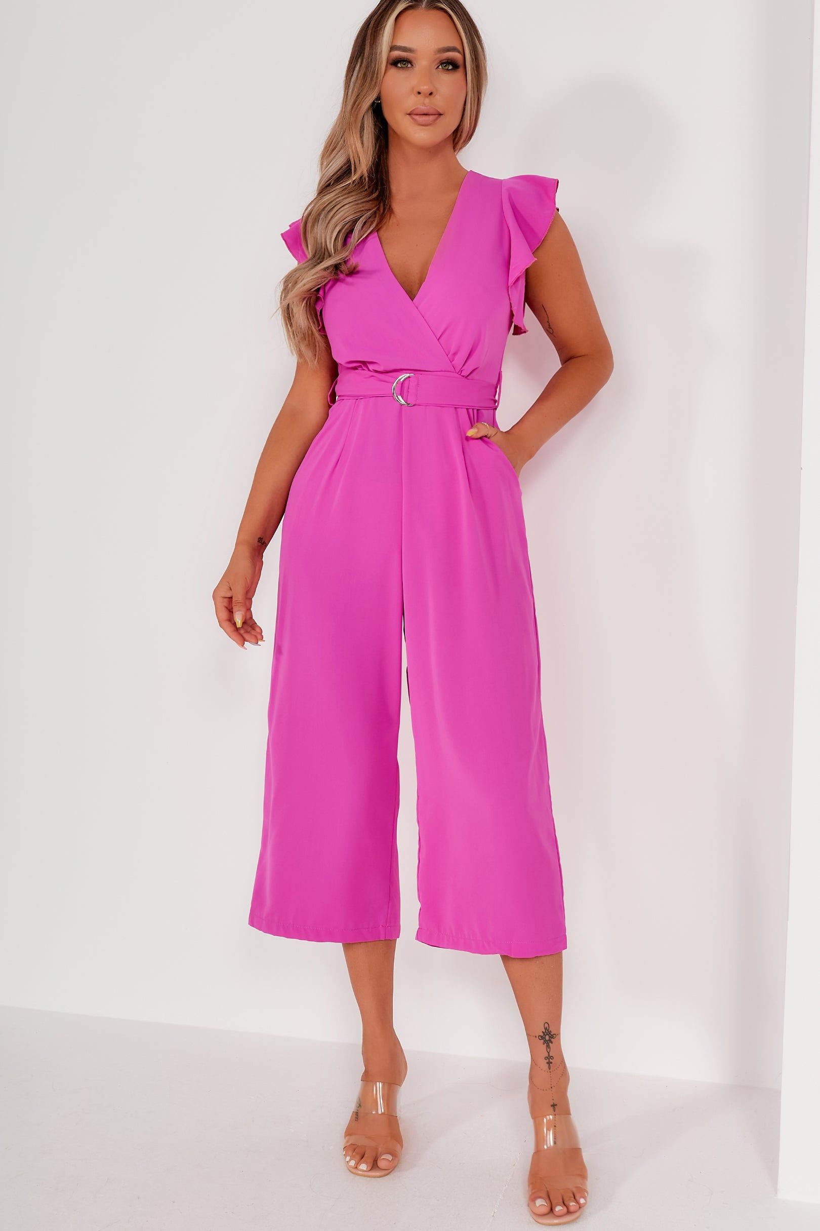 AX Paris Zuki Magenta Wrap Front Belted Jumpsuit sold by Va Va Voom product image thumbnail 3