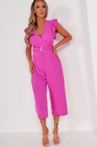 AX Paris Zuki Magenta Wrap Front Belted Jumpsuit sold by Va Va Voom