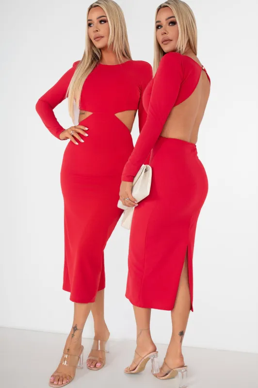 Rachida Red Cut Out Midi Dress sold by Va Va Voom