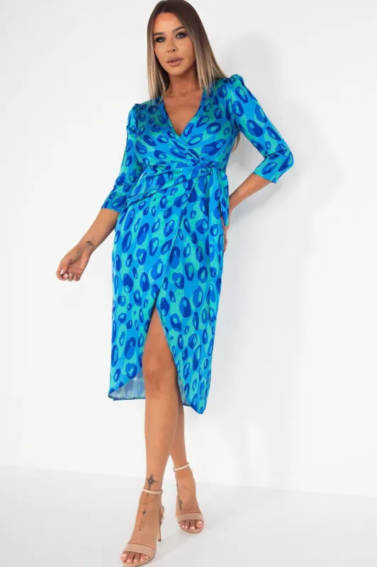 Matilda Blue Satin Print Dress sold by Va Va Voom