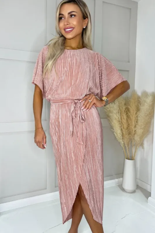 AX Paris Heather Blush Plisse Dress sold by Va Va Voom