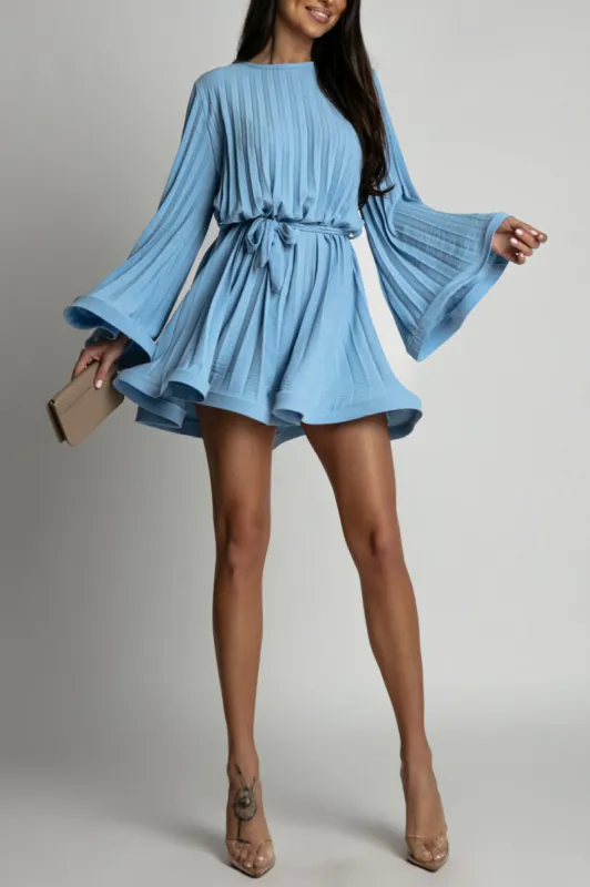 Kori Powder Blue Pleated Belted Dress sold by Va Va Voom