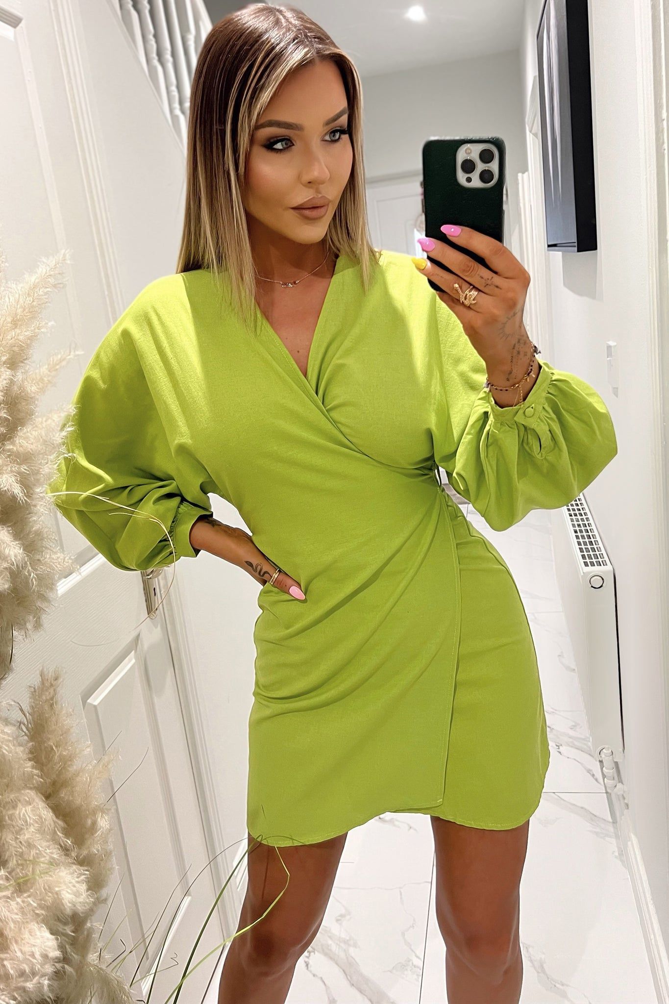 Courtney Green Linen Wrap Dress sold by Va Va Voom product image thumbnail 3