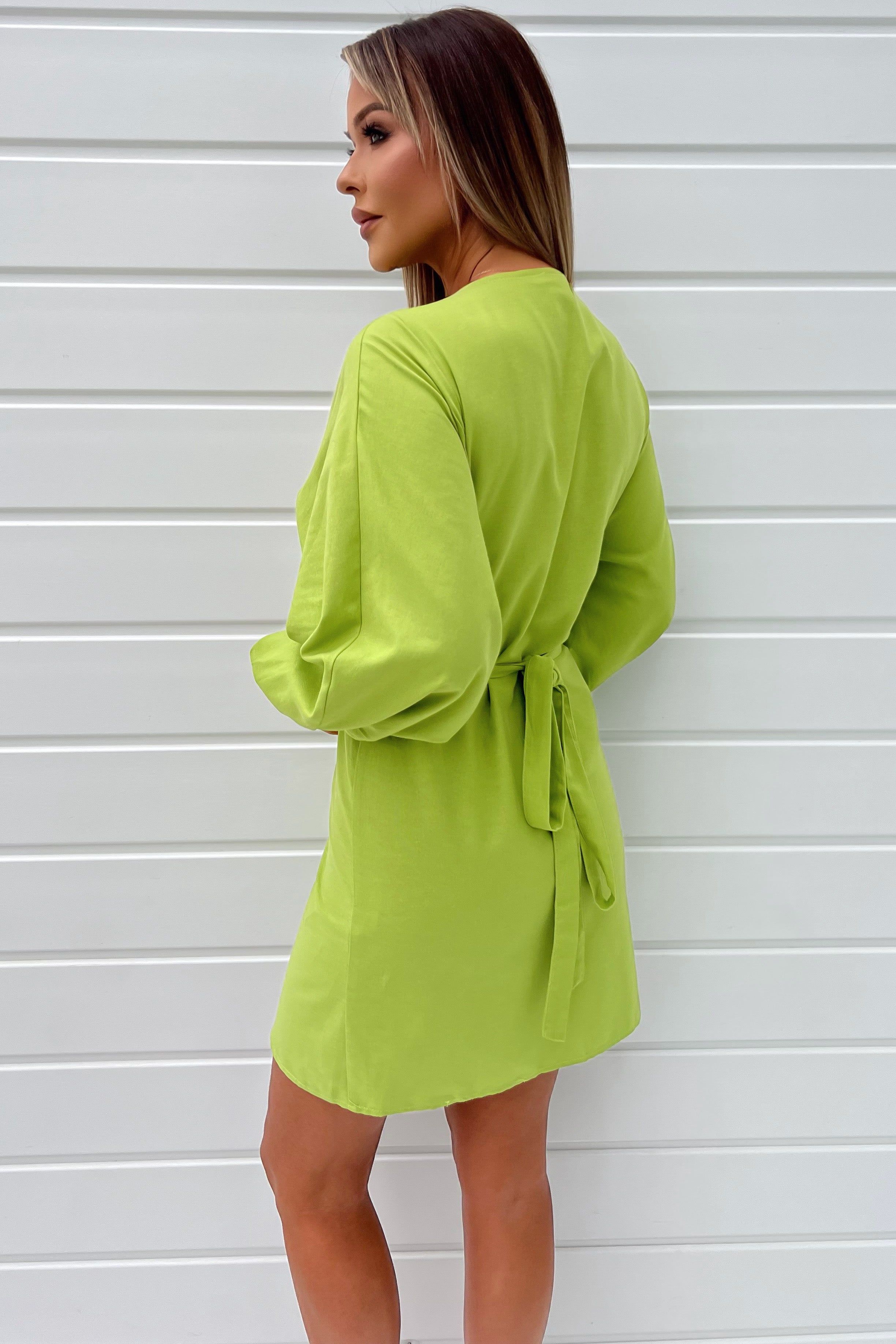 Courtney Green Linen Wrap Dress sold by Va Va Voom product image thumbnail 2