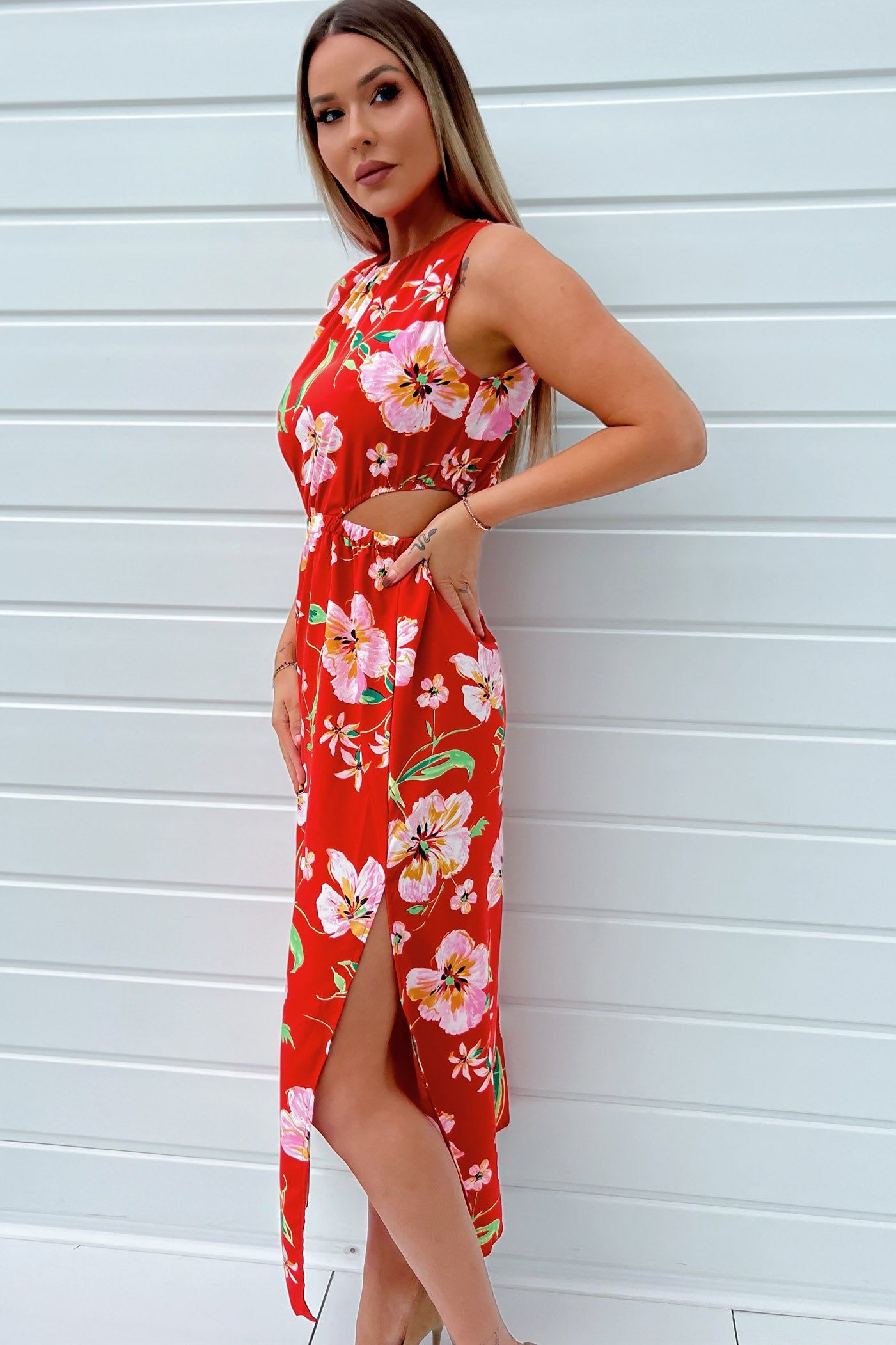 AX Paris Megan Red Floral Dress sold by Va Va Voom product image thumbnail 4