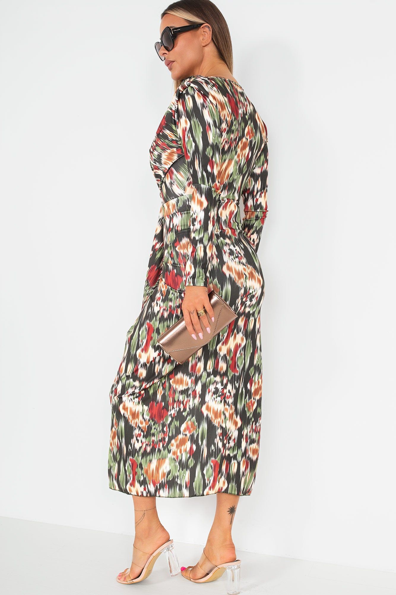 Greyson Khaki Printed Knot Front Midi Dress sold by Va Va Voom product image thumbnail 3
