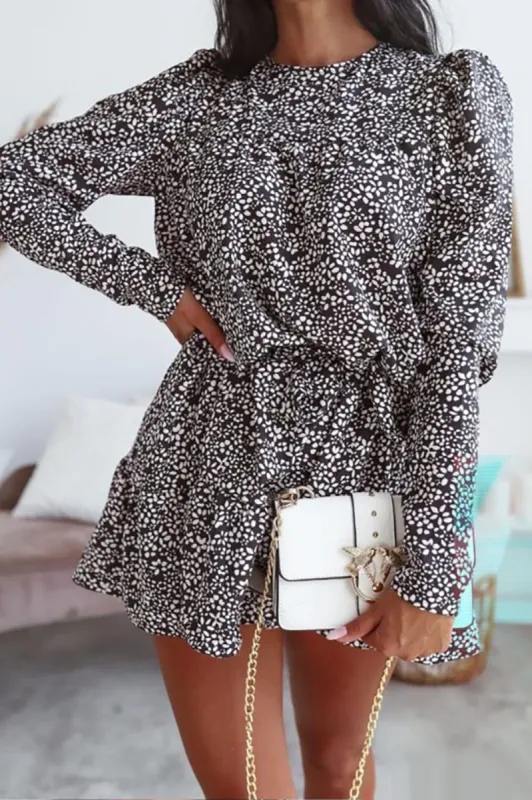 Fifi Black and White Ditsy Print Frill Hem Dress sold by Va Va Voom