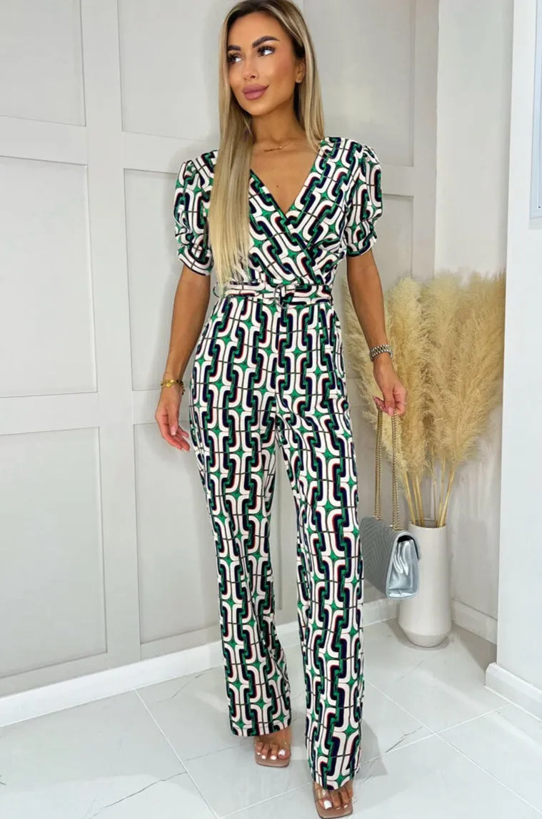 AX Paris Eileen Green Print Jumpsuit sold by Va Va Voom