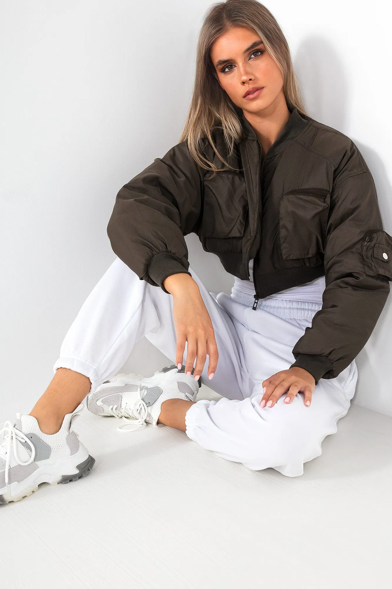 Milani Khaki Cropped Bomber Jacket sold by Va Va Voom product image thumbnail 3