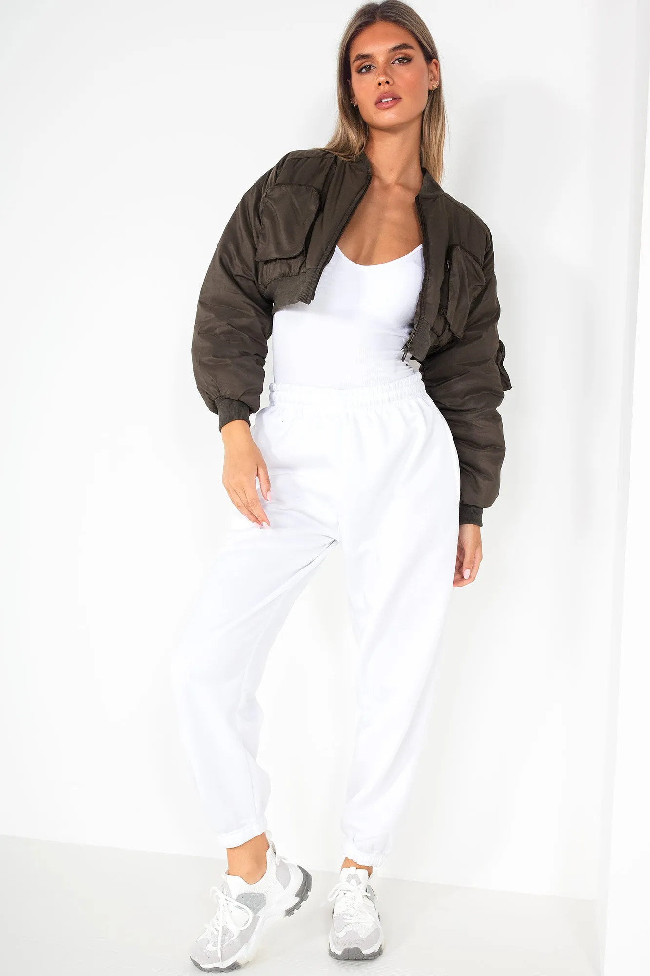 Milani Khaki Cropped Bomber Jacket sold by Va Va Voom product image thumbnail 4