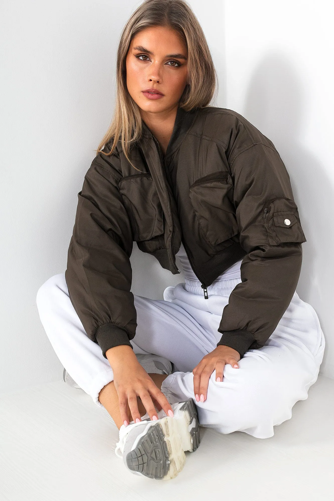 Milani Khaki Cropped Bomber Jacket sold by Va Va Voom product image thumbnail 5