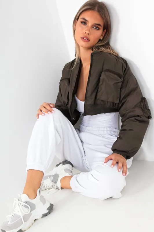 Milani Khaki Cropped Bomber Jacket sold by Va Va Voom
