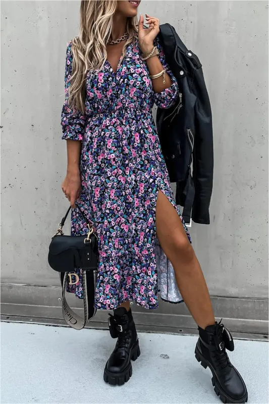 Olga Black Floral Midi Dress sold by Va Va Voom
