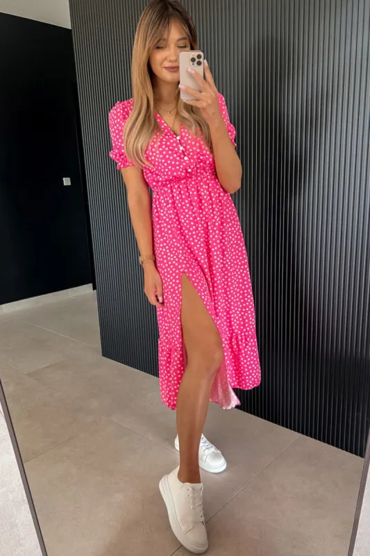 Layla Pink Daisy Print Midi Dress sold by Va Va Voom