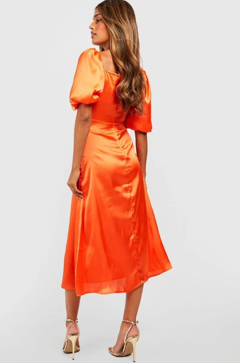 Tiffany Orange Satin Midi Dress sold by Va Va Voom product image thumbnail 2