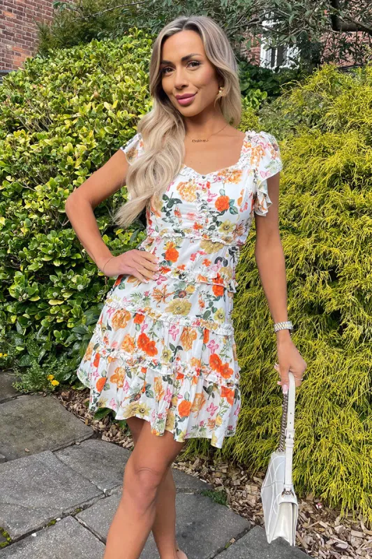 AX Paris Kayliah Cream Floral Cut Out Dress sold by Va Va Voom
