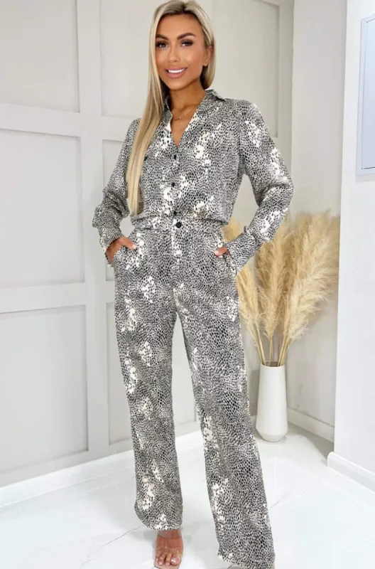 AX Paris Ziva Stone Satin Print Trousers sold by Va Va Voom