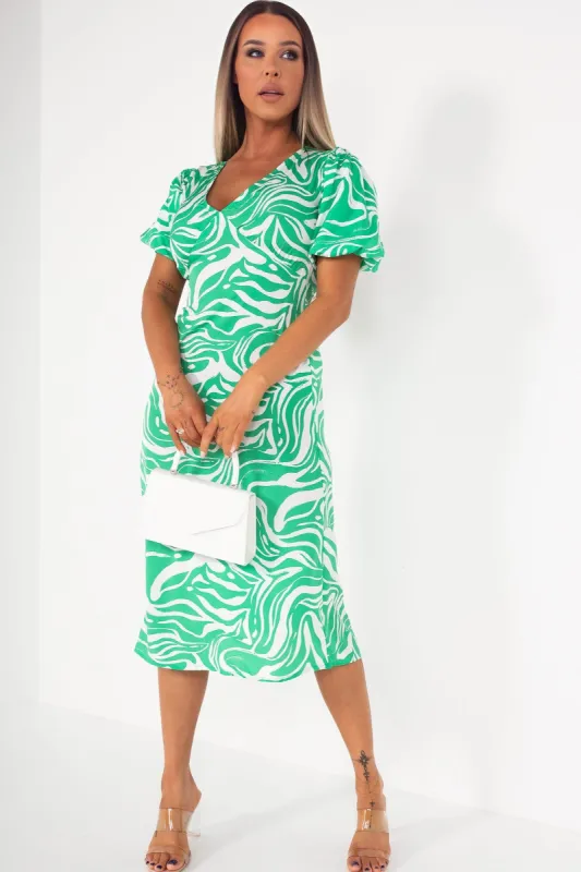 Adalynn Green Abstract Print Dress sold by Va Va Voom
