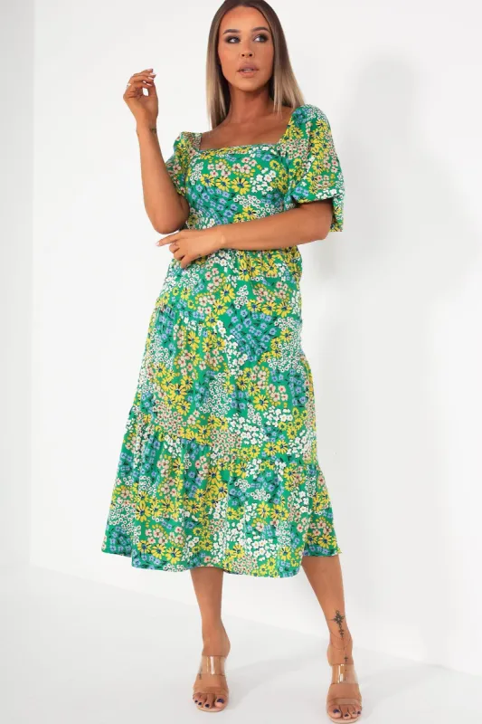 Vicky Green Floral Midi Dress sold by Va Va Voom