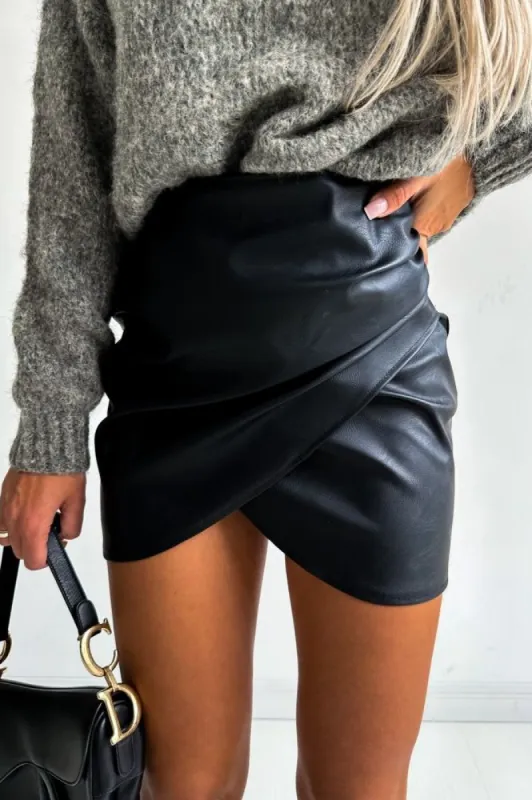 Ava Black Faux Leather Skirt sold by Va Va Voom