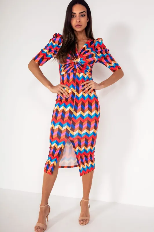Nicolette Orange and Blue Printed Dress sold by Va Va Voom