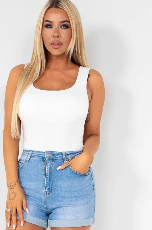 Kassidy White Slinky Sleeveless Top sold by Va Va Voom