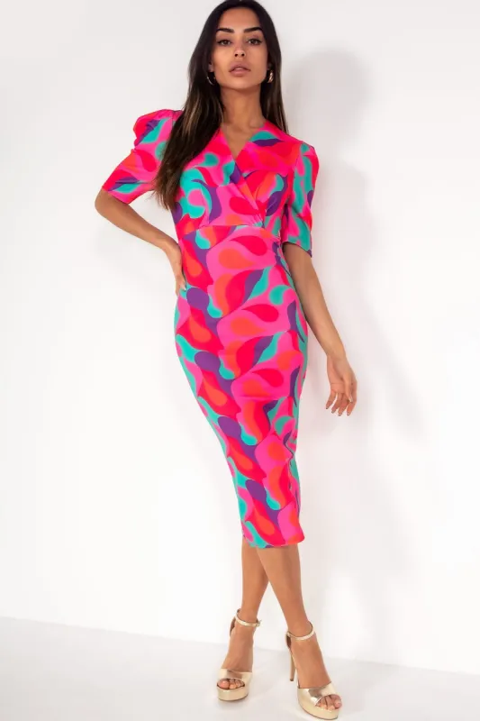 Emberlyn Green and Pink Abstract Print Dress sold by Va Va Voom