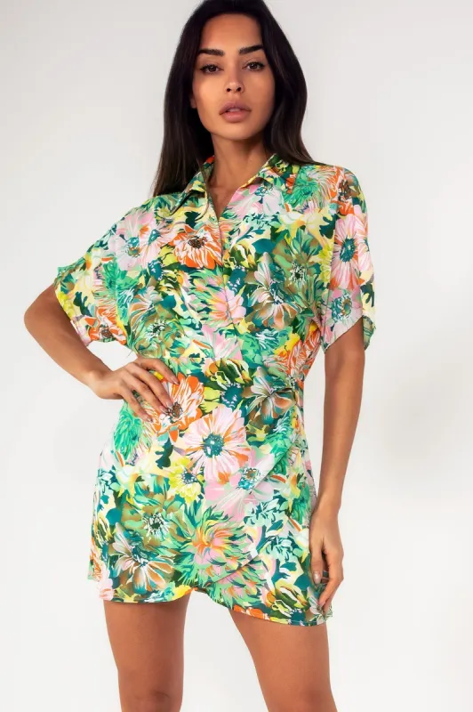 Sandra Green Floral Wrap Dress sold by Va Va Voom