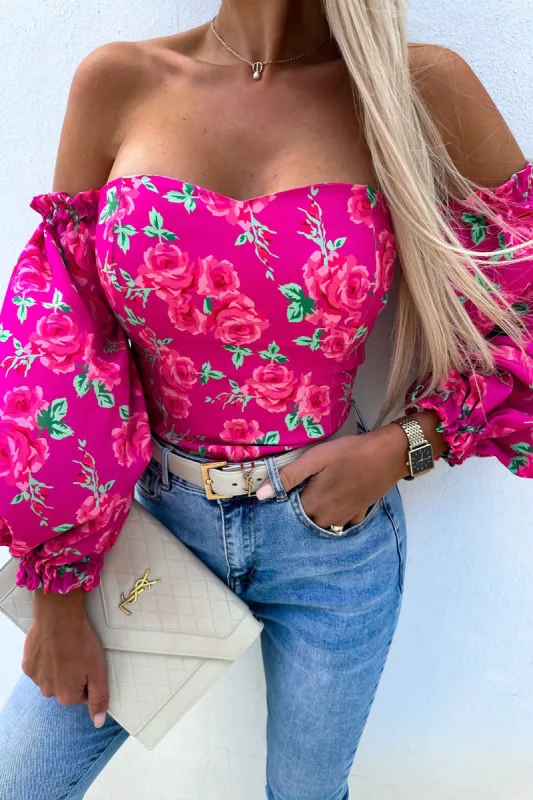 Bronagh Pink Floral Bardot Top sold by Va Va Voom