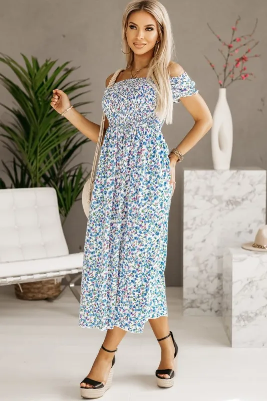 Alma Green and Blue Ditsy Print Dress sold by Va Va Voom