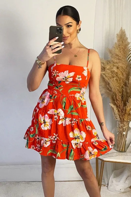 AX Paris Paislee Red Floral Tiered Dress sold by Va Va Voom