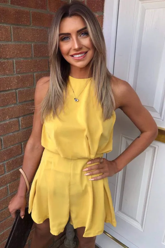 AX Paris Betha Yellow High Neck Playsuit sold by Va Va Voom