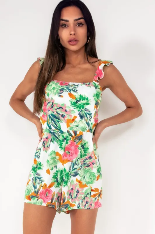 AX Paris Abbey Green Floral Playsuit sold by Va Va Voom