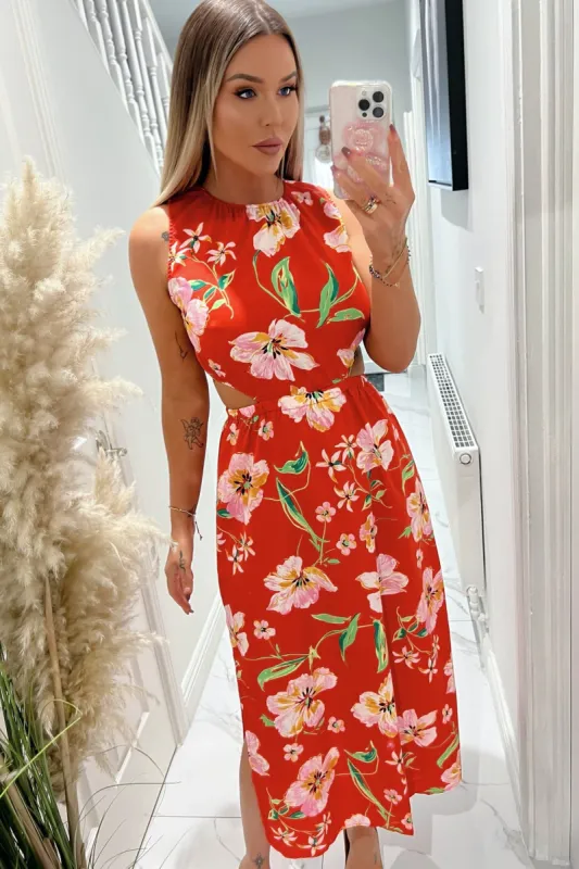 AX Paris Megan Red Floral Dress sold by Va Va Voom