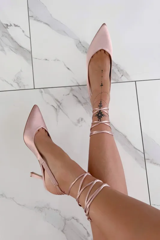 Tessa Blush Satin Lace Up Heels sold by Va Va Voom