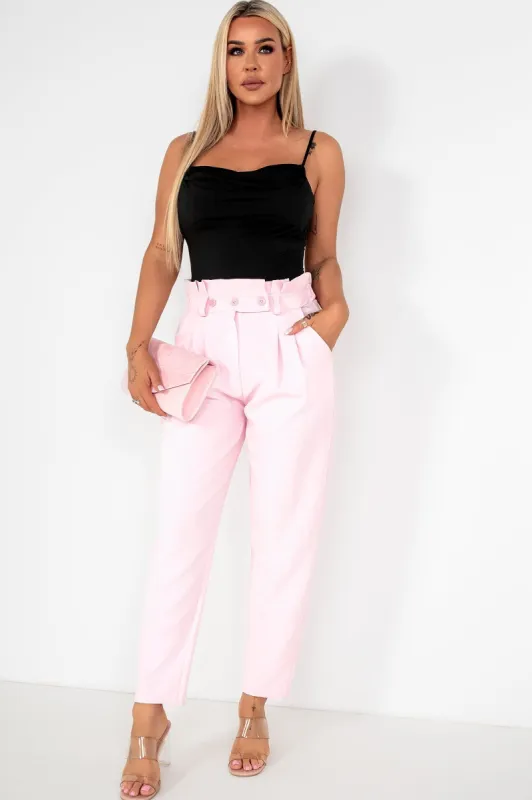 Remy Baby Pink High Waist Trousers sold by Va Va Voom