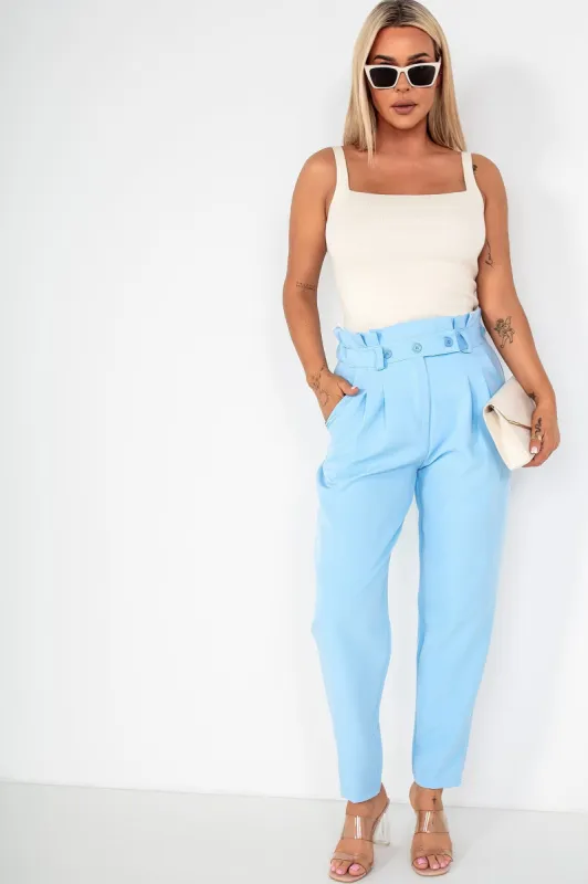 Remy Baby Blue High Waist Trousers sold by Va Va Voom