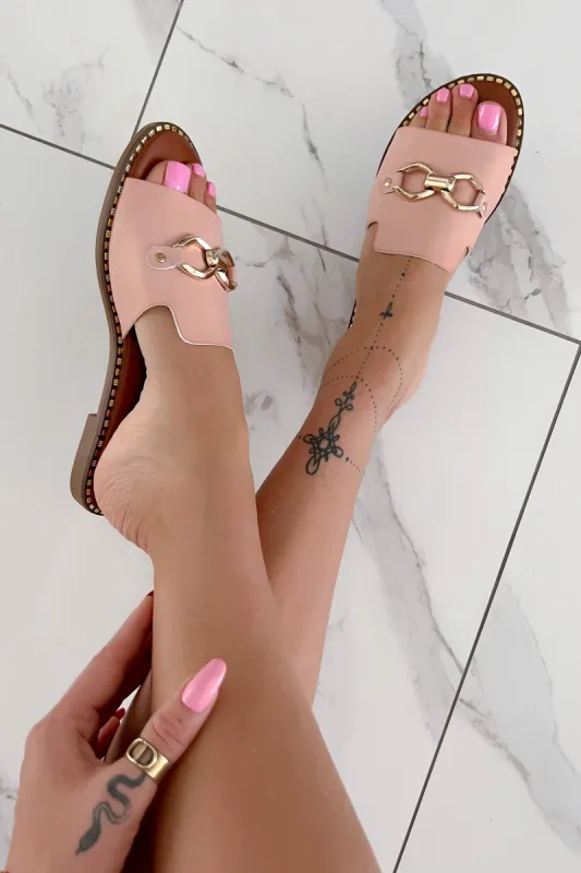 Rachel Pale Pink Gold Buckle Sliders made by Vavavoom