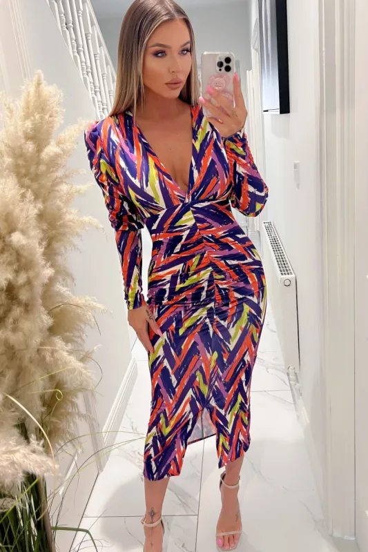 Portia Purple Printed Midi Dress sold by Va Va Voom